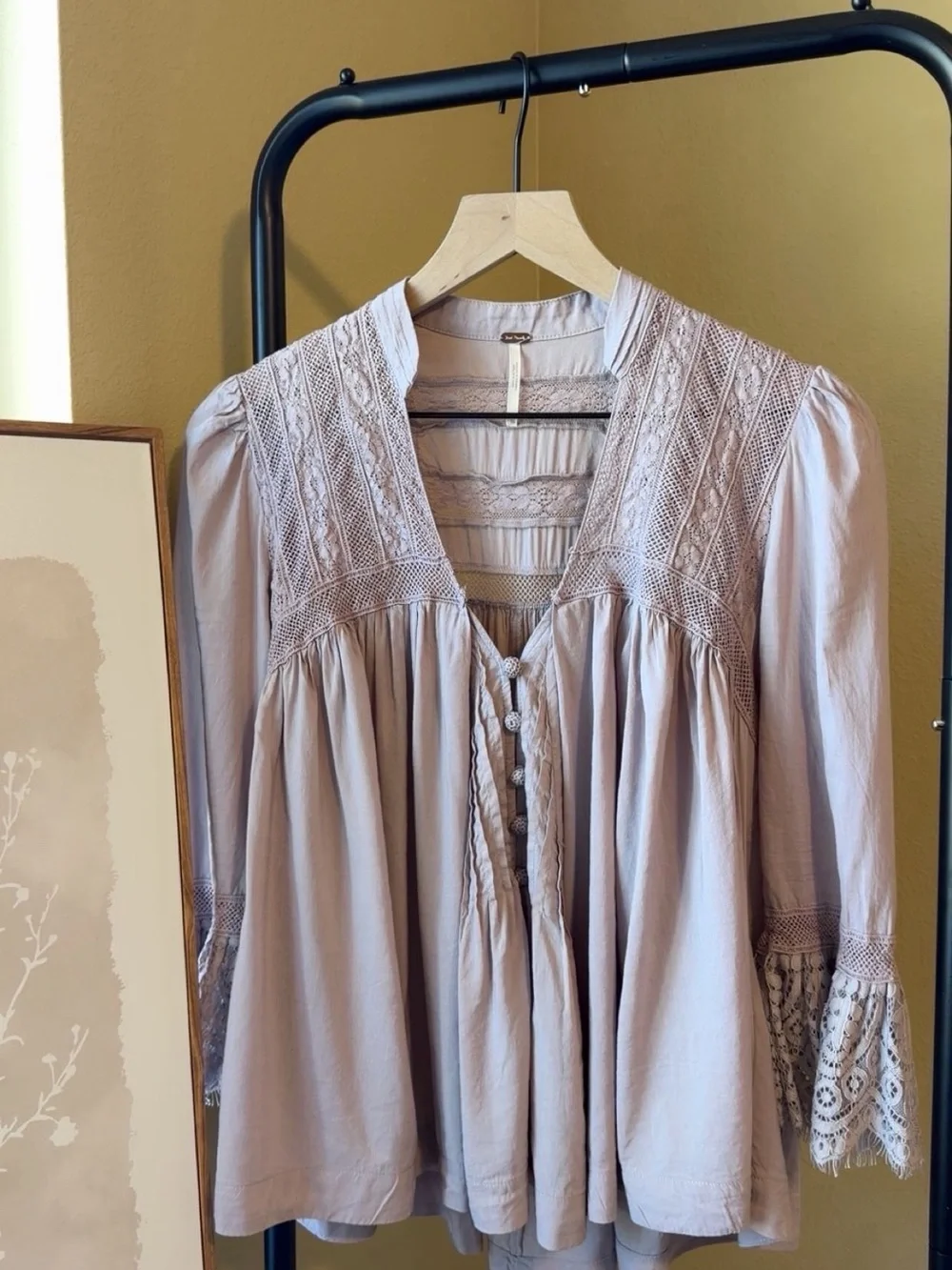 Free People Lace Detail Boho Blouse